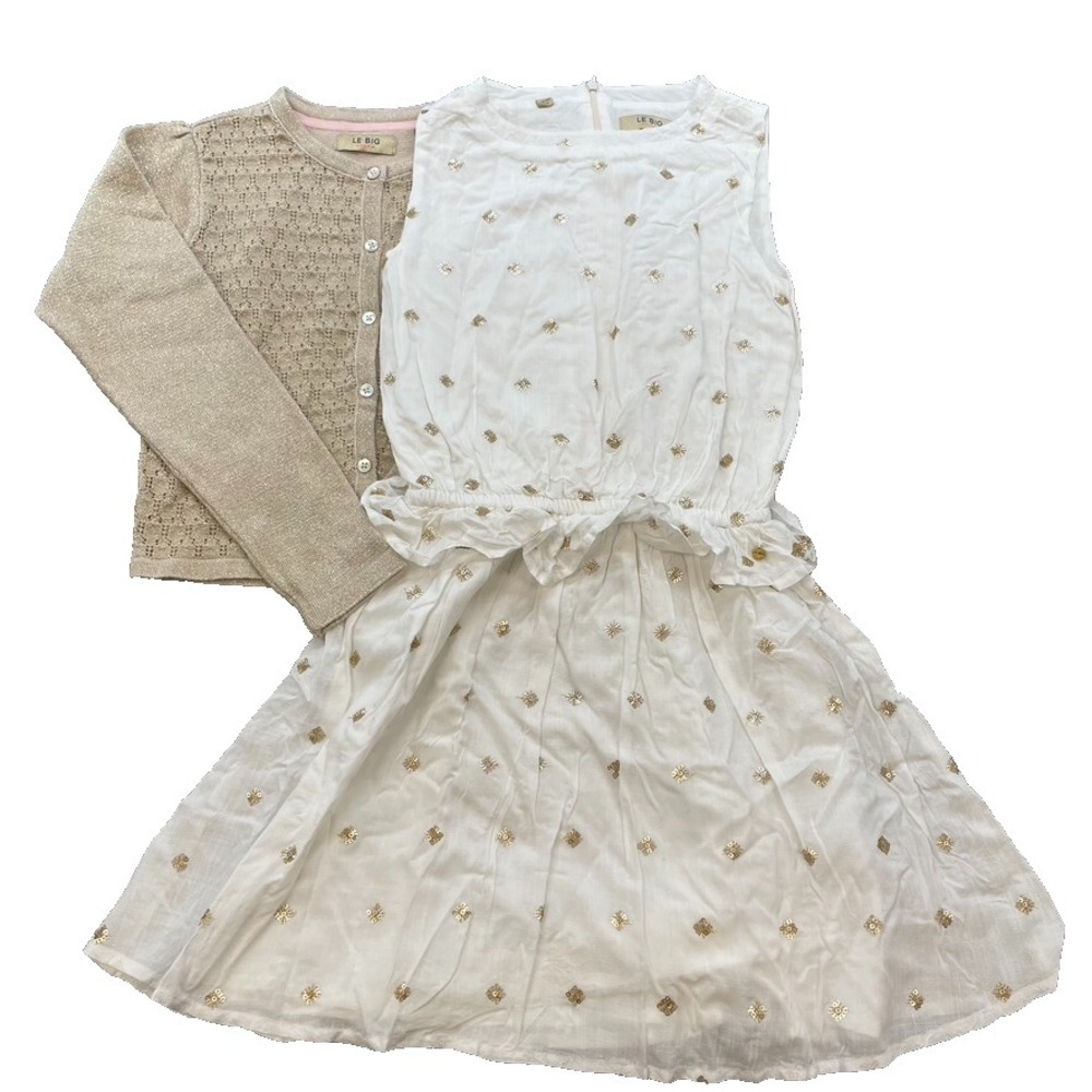 Le‎ Big Fit And Flare Dress Cardigan Sweater Outfit Lot Girls 9 10 Gold Party